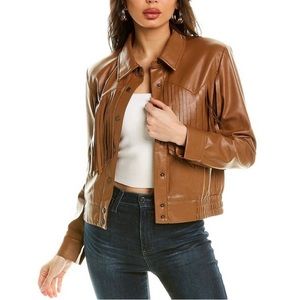 Central Park West Tan Leather Fringe Jacket